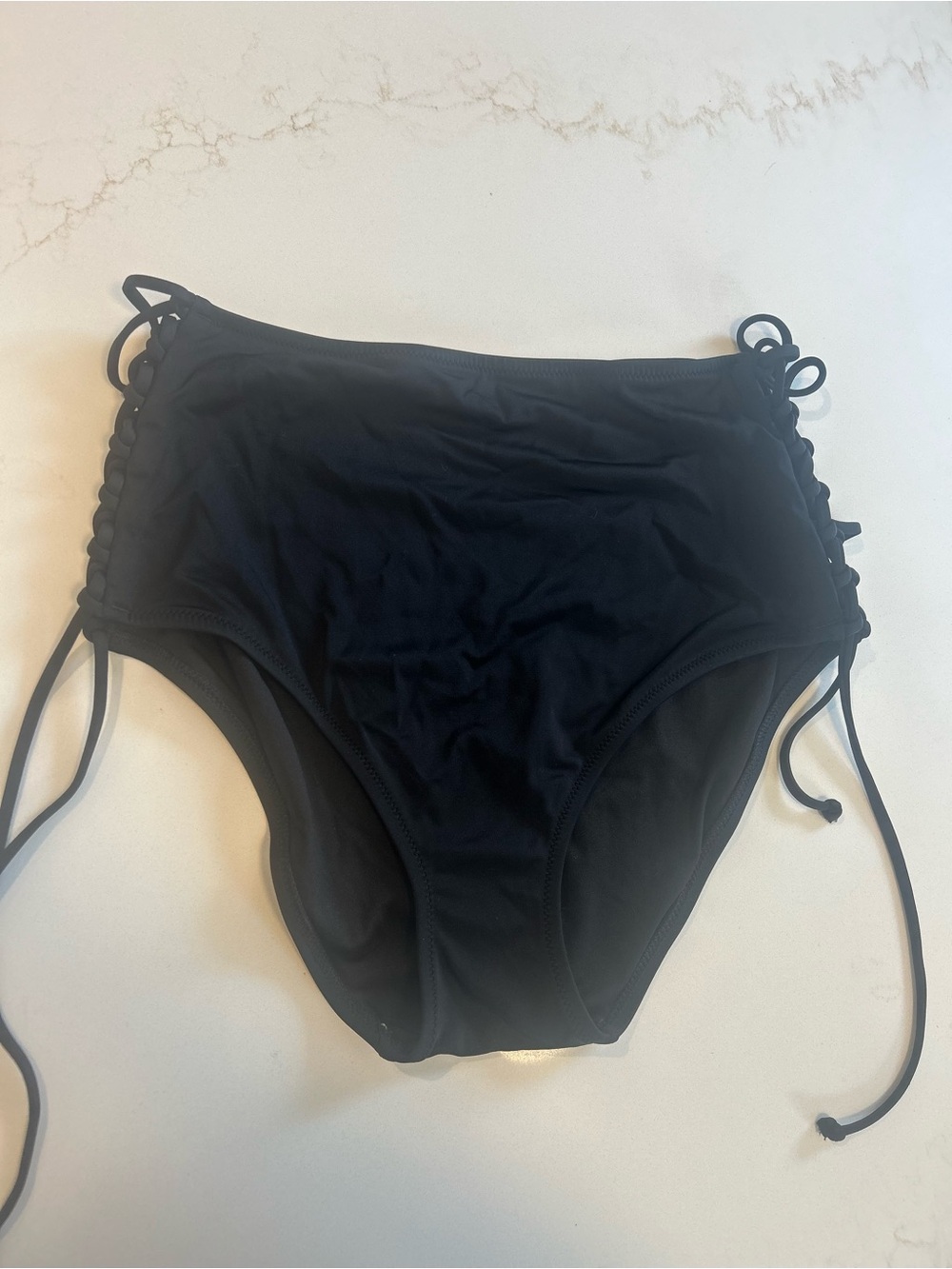 Victoria's Secret Black High-Waist Bikini Bottom with Side Lace-Up